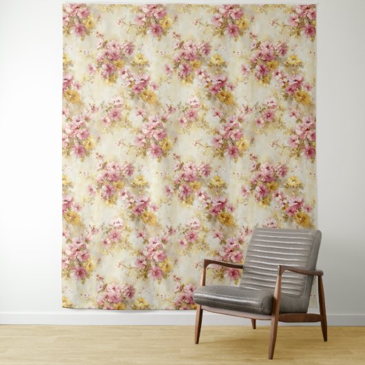 Ouderwetse waterverf bloempatroon wandkleed (In situ)