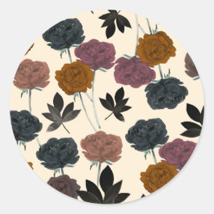Ouderwetse Waterverf Krachtige Herfst Bloemen Ronde Sticker