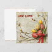 Ouderwetse waterverf rode en gele Easer eieren Feestdagenkaart (Voorkant / Achterkant)