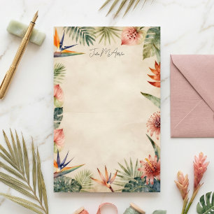 Ouderwetse waterverf tropische botanische bladeren briefpapier