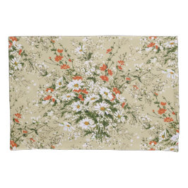 Ouderwetse waterverf wilde madeliefjesboeket beige kussensloop