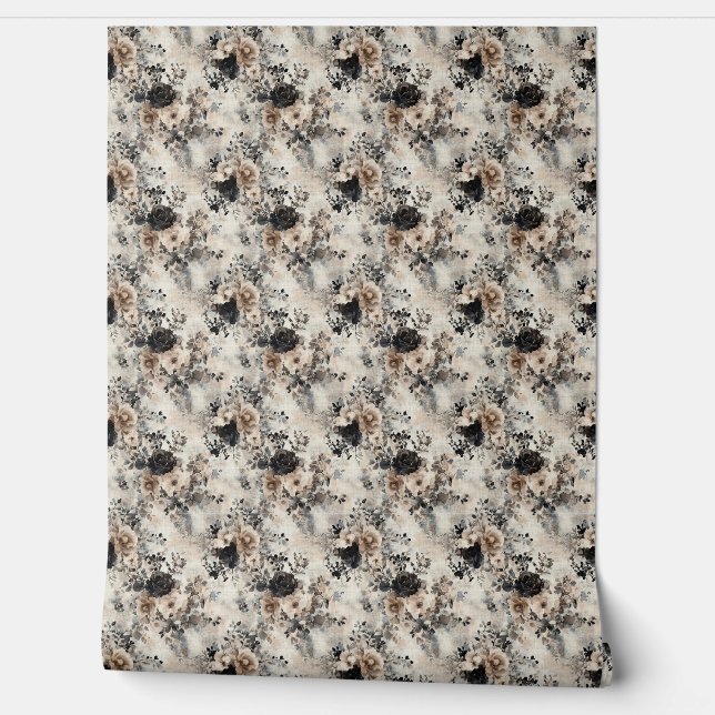 Ouderwetse waterverfrozen in beige, zwarte behang (Afrollen)