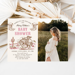 Ouderwetse Western Cowboy Baby Shower Uitnodiging