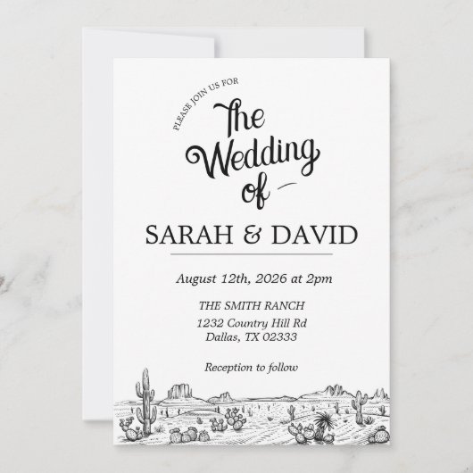 Ouderwetse Westerse Uitnodiging voor Trouwfeest (Voorkant)