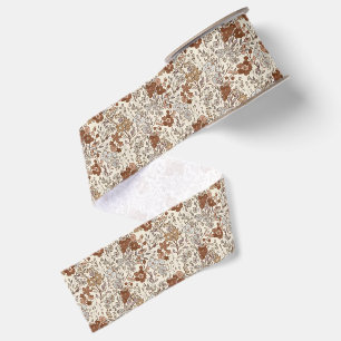 Ouderwetse Wilde Bloem Bruine Bloem Natuur Patroon Grosgrain Lint