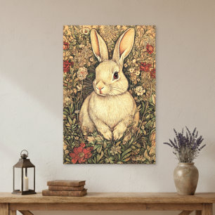 Ouderwetse William Morris Cottage Tan Konijn Canvas Afdruk