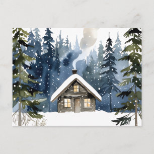 Ouderwetse Winter Chalet Watercolor Kerst Briefkaart