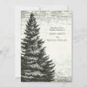 Ouderwetse Winter Dennenboom Rustieke Houten Bruil Kaart (Voorkant)