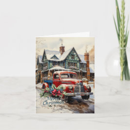 Ouderwetse winter Kerststadshuis Gelukkig kerstfee Kaart
