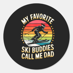 Ouderwetse winter papa zeggende favoriete ski vrie ronde sticker