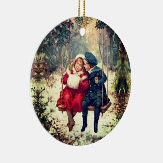 Ouderwetse  winterschommel kerst keramisch ornament (Rechts)