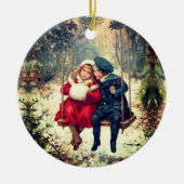 Ouderwetse  winterschommel kerst keramisch ornament (Voorkant)