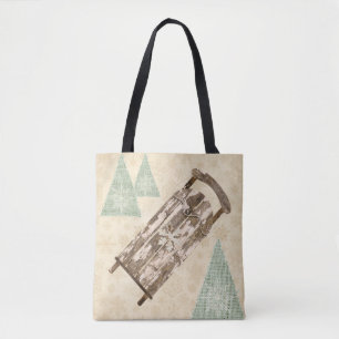 Ouderwetse winterslee sneeuwvlokken bomen rustiek tote bag