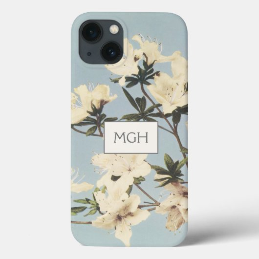 Ouderwetse witte crème Azalea bloemen monogram Case-Mate iPhone Case (Achterkant)