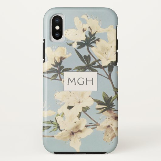 Ouderwetse Witte Crème Azalea Bloemen Monogram Case-Mate iPhone Case (Achterkant)