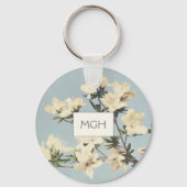 Ouderwetse witte crème Azalea bloemen monogram Sleutelhanger (Voorkant)