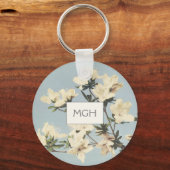 Ouderwetse witte crème Azalea bloemen monogram Sleutelhanger (Voorkant)