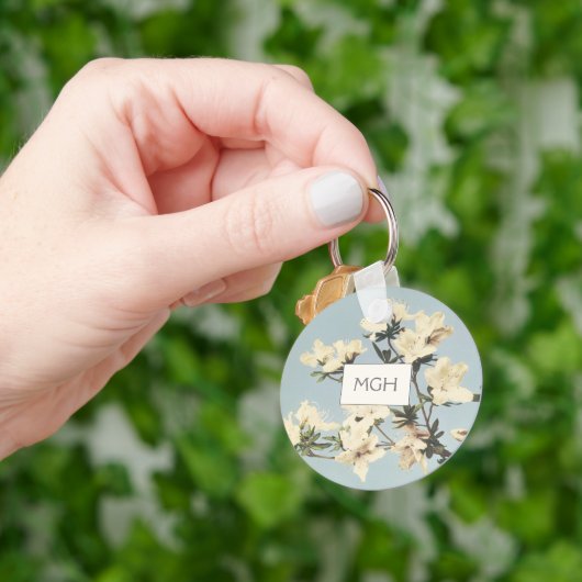 Ouderwetse witte crème Azalea bloemen monogram Sleutelhanger (Hand)