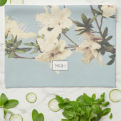 Ouderwetse Witte Crème Azalea Bloemen Monogram Theedoek (Gevouwen)