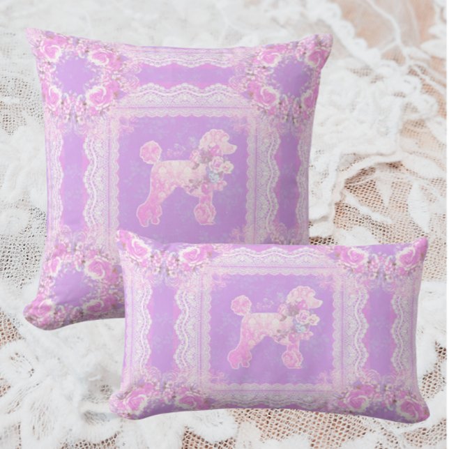 Ouderwetse Witte Roze Lilac Kant Poodle Patchwork Kussen (So feminine and girly!)