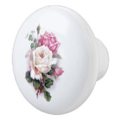 Ouderwetse witte/roze rozen-witte achtergrond keramische knop (Rechts)