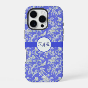 Ouderwetse Witte Vogels en Bloemen op Paars iPhone 16 Pro Hoesje