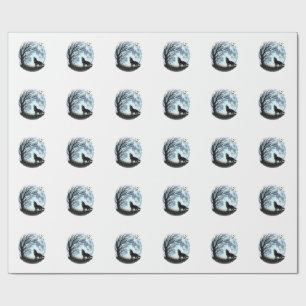 Ouderwetse Wolf Huilende Maan Boom Silhouet Ontwer Cadeaupapier