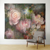Ouderwetse zachte roze rozen geschilderd in waterv wandkleed (In Situ (horizontaal))