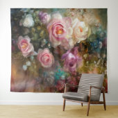 Ouderwetse zachte witte en roze rozen geschilderd wandkleed (In Situ (horizontaal))