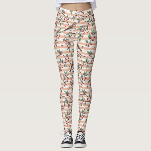 Ouderwetse Zangvogel Bes Tak Patroon Leggings (Voorkant)