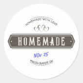 Ouderwetse zelfgemaakte met liefde handgeschreven  ronde sticker