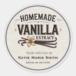 Ouderwetse zelfgemaakte vanille-extract Stofblauw Ronde Sticker