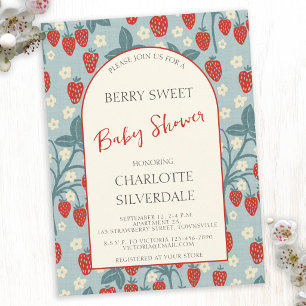 Ouderwetse Zoete Aardbei Baby Shower Uitnodiging
