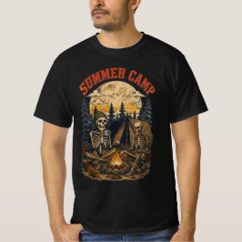 Ouderwetse zomerkamp skelet kampvuur ontwerp t-shirt