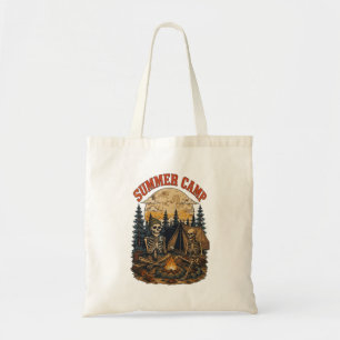Ouderwetse zomerkamp skelet kampvuur ontwerp tote bag