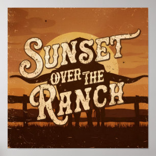 Ouderwetse Zonsondergang Over de Ranch Poster