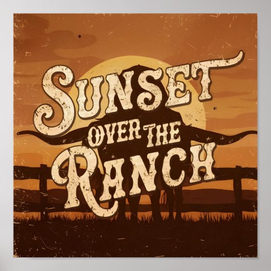 Ouderwetse Zonsondergang Over de Ranch Poster (Voorkant)