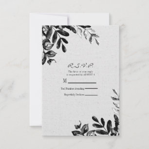 Ouderwetse zwart-wit botanische bladeren bruiloft RSVP kaartje