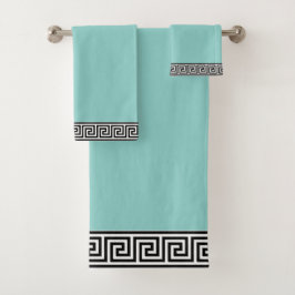 Ouderwetse zwarte Griekse patroon op turquoise en  Bad Handdoek