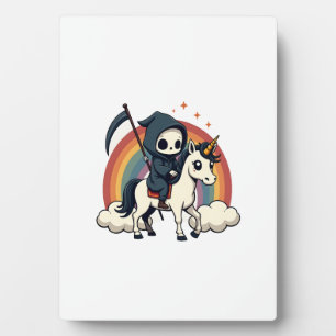 Oudevintage Grim Reaper Ridding Eenhoorn Regenboog Fotoplaat