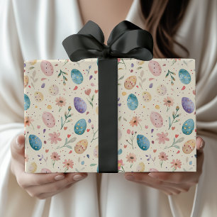 Oudewaterverf Paasbloemen Bladeren Eieren Cadeaupapier