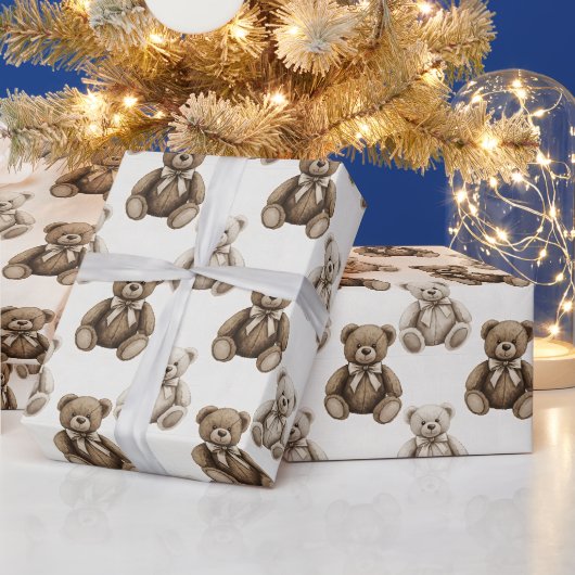 Oudewaterverf Teddybeer Cadeaupapier (Feestdagen)