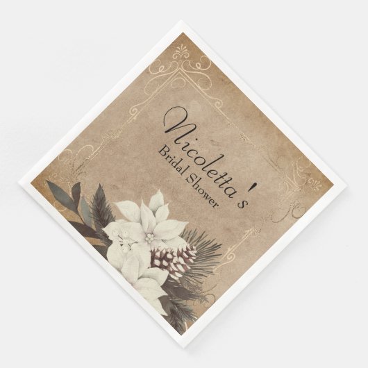 Oudewinterbloemen op vervaagd perkament servet (Hoek)