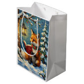 Oudewintervos leest bij lantaarnlicht medium cadeauzakje (Achterkant Gekanteld)