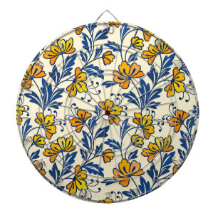 Oudgele Geel Oranje Folk Bloemmotief Blauwe Blad Dartbord