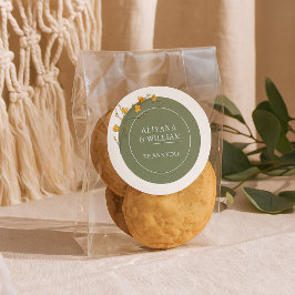 Oudgele kroemige bloemen elegant groen rustiek ronde sticker