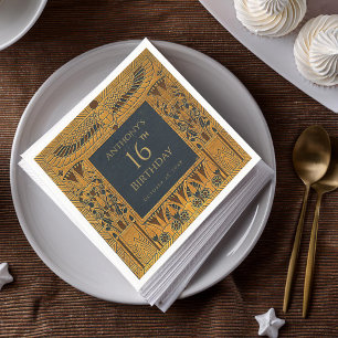 Oudgoud Egyptisch thema verjaardag Elegant Blauw Servet