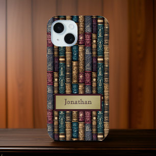 Oudgroene antieke boekbanden gouden monogram iPhone 15 case