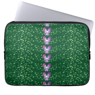 Oudgroene bloemmotief viooltjes behangpatroon laptop sleeve