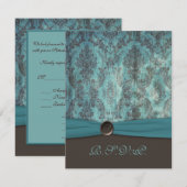 Oudgroene en bruine damast RSVP kaart (Voorkant / Achterkant)